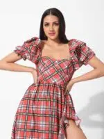 Ariella Checkered Front Slit Dress - Image 4
