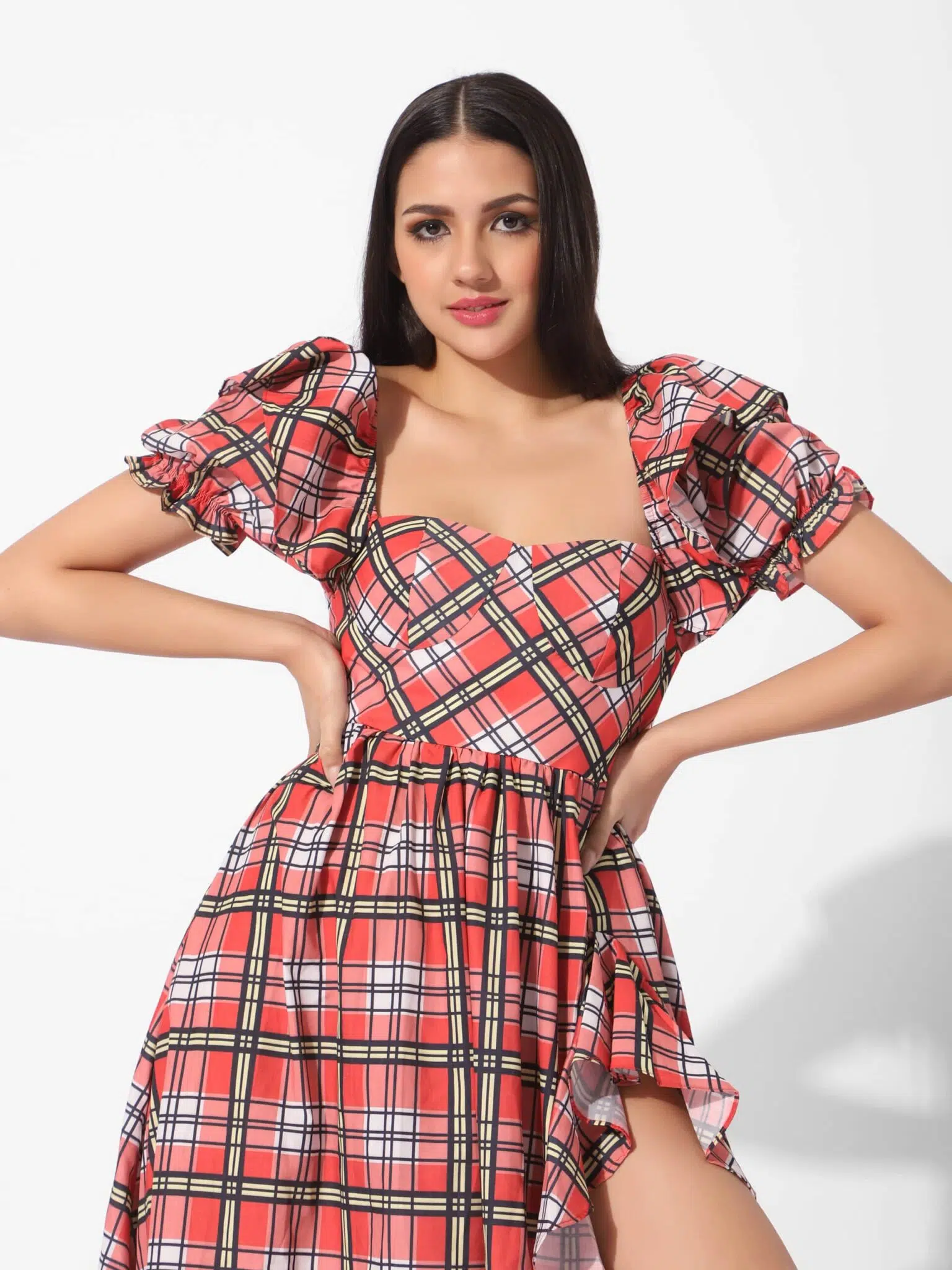 Ariella Checkered Front Slit Dress - Image 4