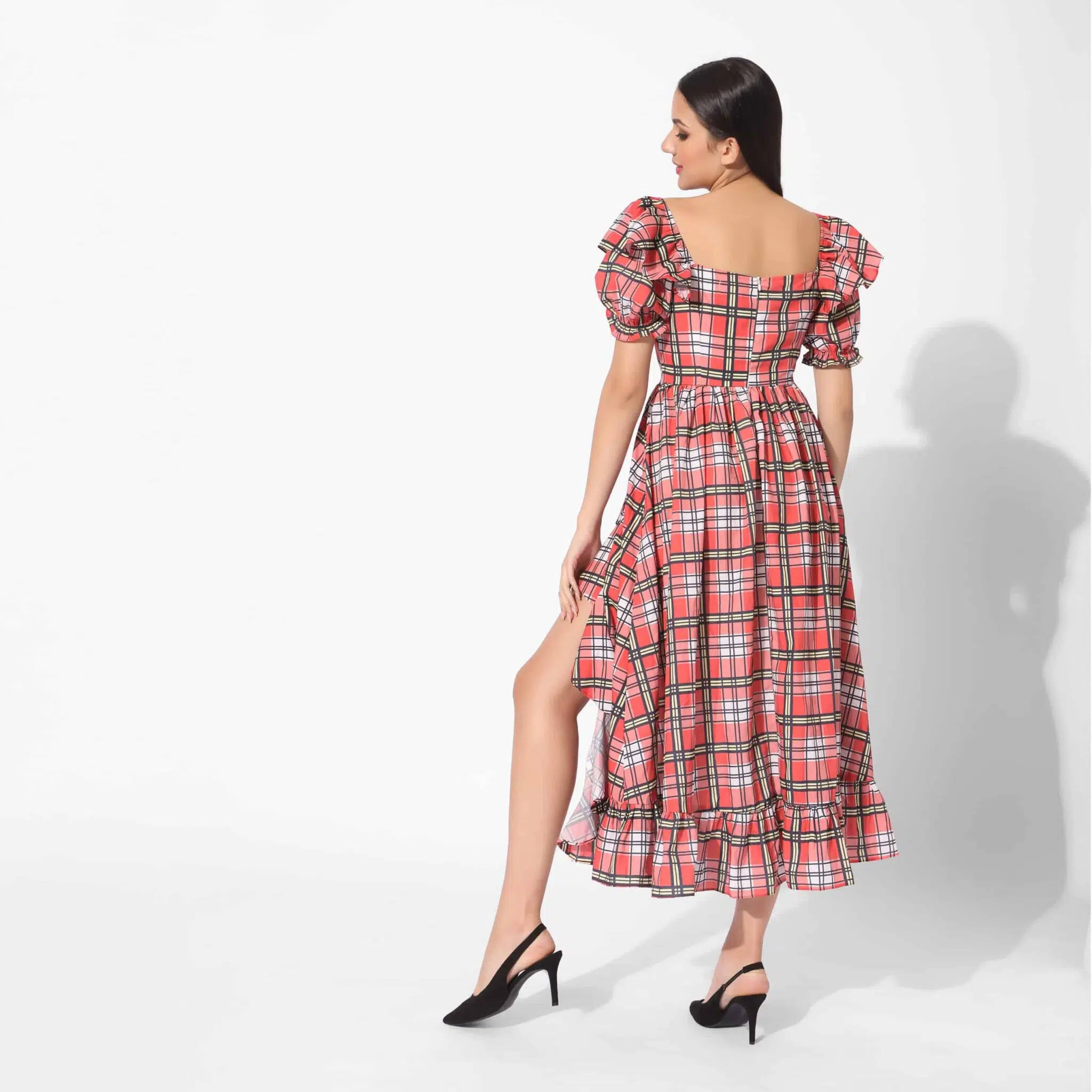 Ariella Checkered Front Slit Dress - Image 7