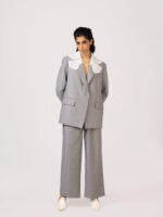 Rise Front Embroidery Grey Pant Suit - Image 3