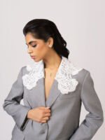 Rise Front Embroidery Grey Pant Suit - Image 2