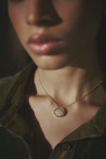 Gold Rimmed Pave Diamond Oval Pendant On Fine Chain - Image 2