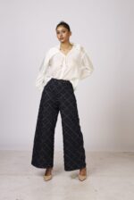Jacquen Check Textured Denim Pants - Image 4