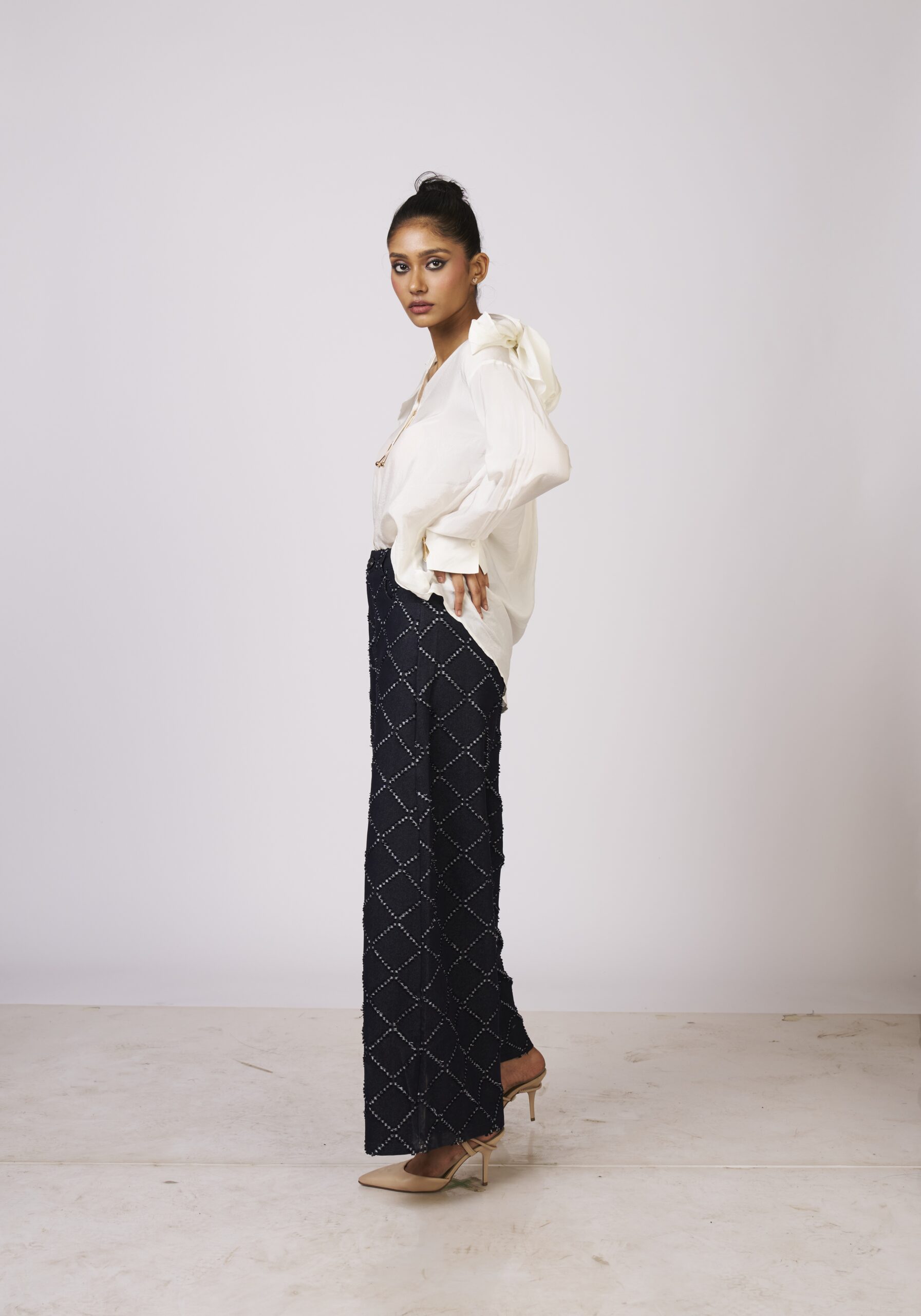 Jacquen Check Textured Denim Pants - Image 5