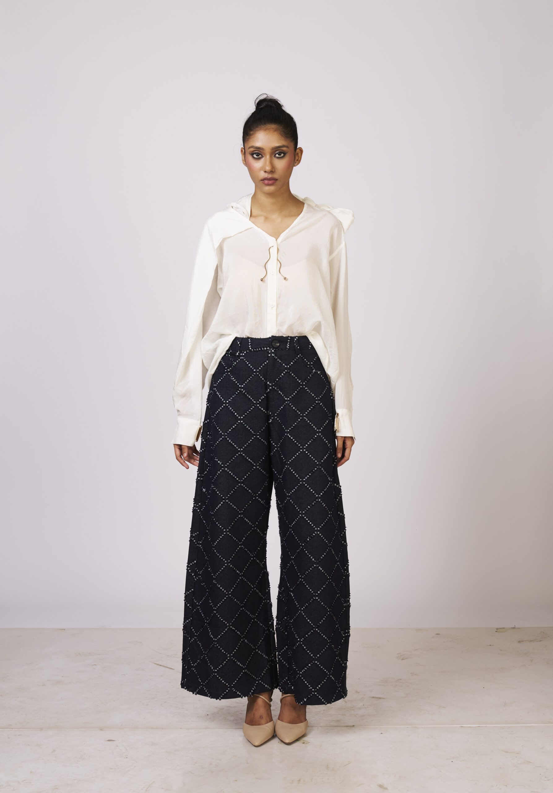 Jacquen Check Textured Denim Pants - Image 2
