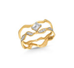 Crackle Double Line Ring with Emerald Cut Diamond