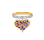 Diamond & Rainbow Sapphire Heart Bar Ring