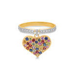 Diamond & Rainbow Sapphire Heart Bar Ring