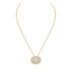 Gold Rimmed Pave Diamond Oval Pendant On Fine Chain