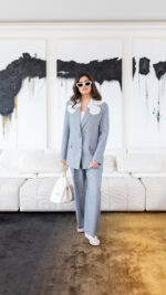 Rise Front Embroidery Grey Pant Suit - Image 3